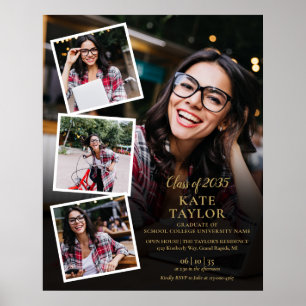 Affiche 4 Photo Collage Gold Graduation Party Signale