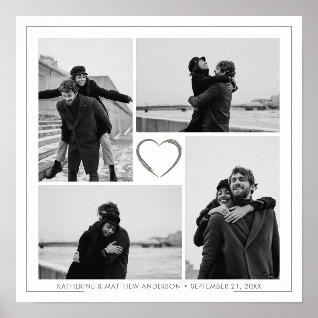 Affiche 4 Photo Collage Mariage Anniversaire Nom et date (Devant)