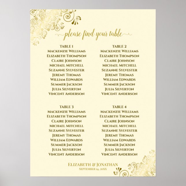 Affiche 4 Table Gold Frills Mariage Seating Chart Cream (Devant)