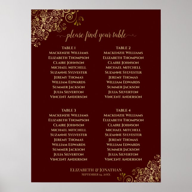 Affiche 4 Table Gold Frills Mariage Siege Graphique Auburn (Devant)