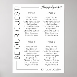 Affiche 4 tables Modèle de plan de table de mariage minima
