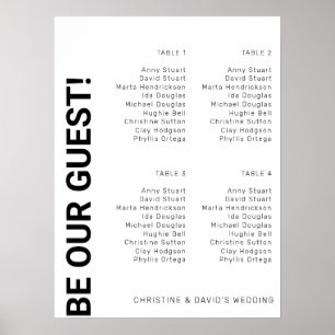 Affiche 4 tables Plan de table Simple Mariage Blanc