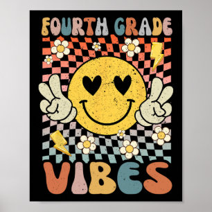Affiche 4e année Vibes 4e année Retro Enseignant 1er jour