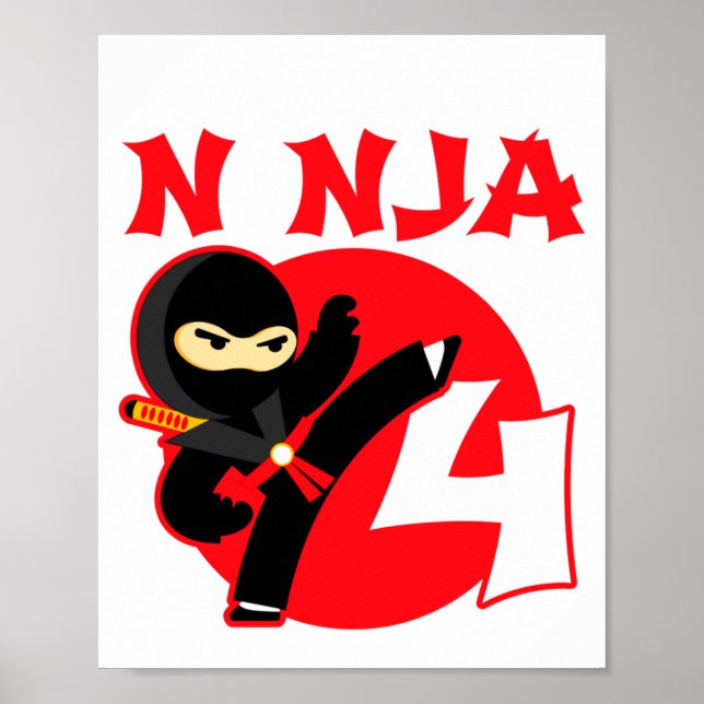 Affiche 4e anniversaire 4 ans Enfants Fête Petit Ninja 4  (Devant)