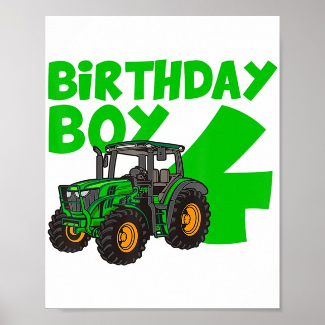 Affiche 4e anniversaire Boy Tractor Ferme 4 an Anniversair (Devant)