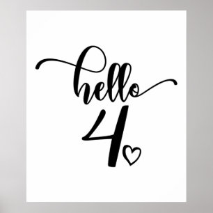 Affiche 4e anniversaire Filles Bonjour Quatre mignonnes En