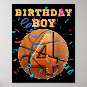 Affiche 4e anniversaire garçon 4 ans de basket-ball Playe