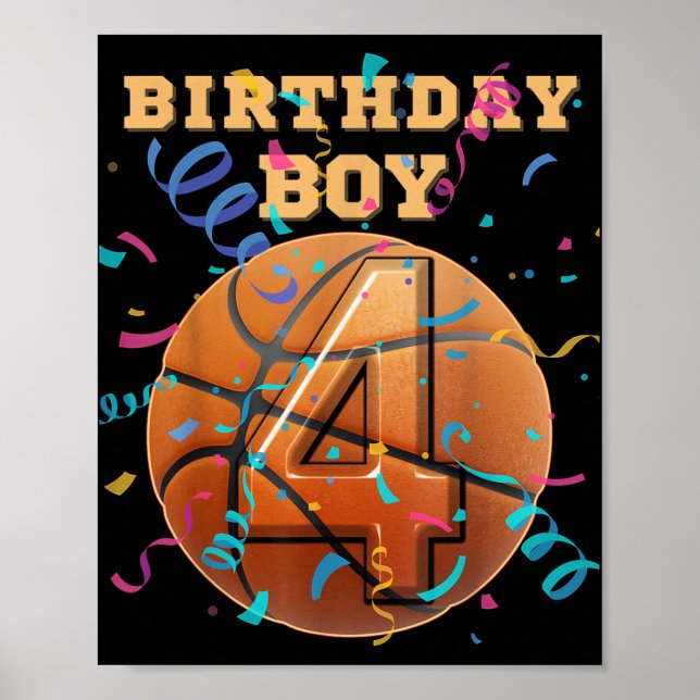 Affiche 4e anniversaire garçon 4 ans de basket-ball Playe (Devant)