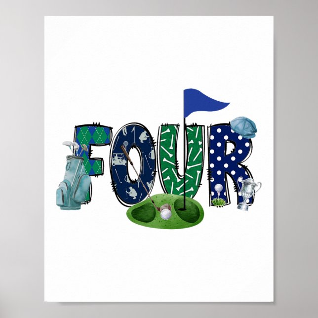 Affiche 4e anniversaire Golf Thème Party Golf Girl Boy Bir (Devant)