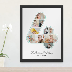 Affiche 4e anniversaire Numéro 4 Collage photo Enfants Nur