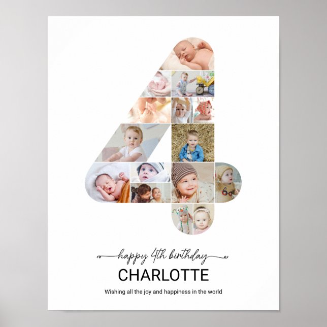 Affiche 4e Anniversaire Numéro 4 Photomontage Photo Person (Devant)