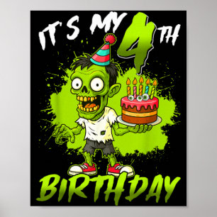 Affiche 4e anniversaire zombie 4 ans joyeux Halloween
