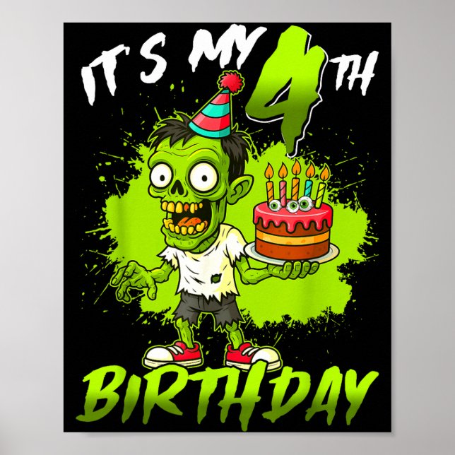 Affiche 4e anniversaire zombie 4 ans joyeux halloween (Devant)