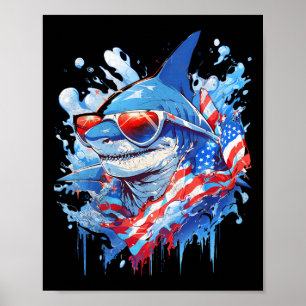 Affiche 4e Jour de l'Indépendance Patriotique Funny Shark 