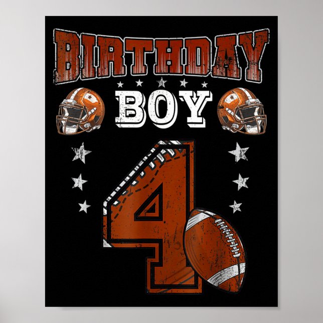 Affiche 4th Birthday Boy Football Lover Theme 4 Years Old  (Devant)