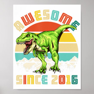 Affiche 4th Birthday Dinosaur 4 Year Old Boy Awesome Since