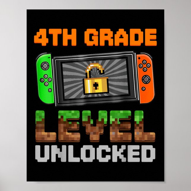 Affiche 4th Grade Level Unlocked Pixel Game First Day Boy  (Devant)