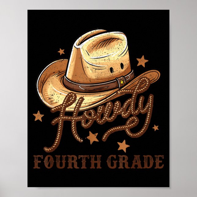 Affiche 4th Grade Teacher Rodeo Country Western Howdy Four (Devant)