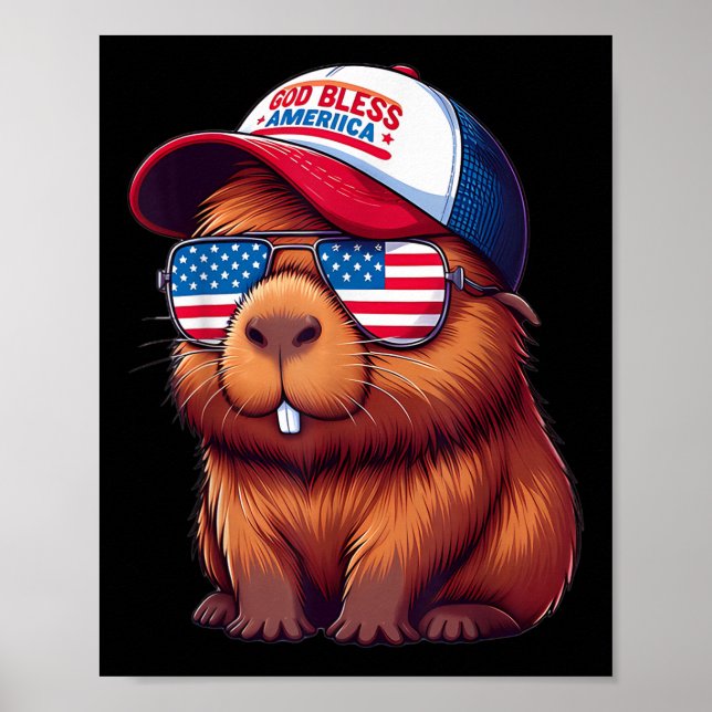 Affiche 4th Of July Capybara – God Bless America Hat And P (Devant)