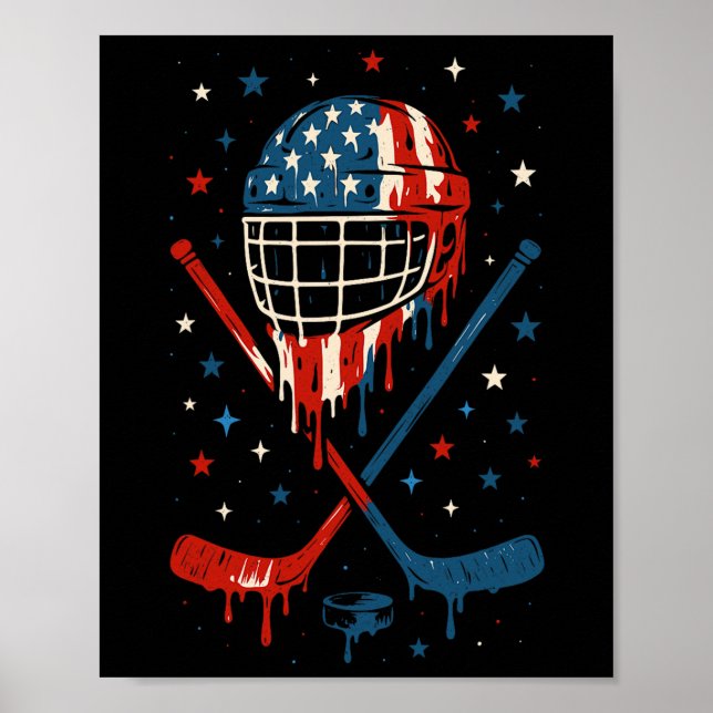 Affiche 4th Of July Hockey Ice Cream Drip Helmet Sticks Us (Devant)