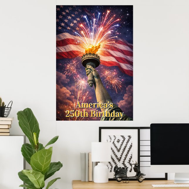 Affiche 4th of July Liberty Torch Fireworks USA 250th (Bureau à domicile)