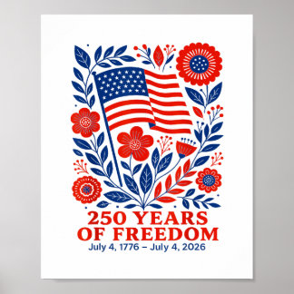 Affiche 4th of July Patriotic 250th Anniversary 250 Years 