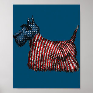 Affiche 4th of July Scottish Terrier Dog US American Flag