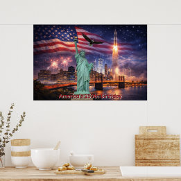 Affiche 4th of July USA 250th Statue of Liberty Rocket
