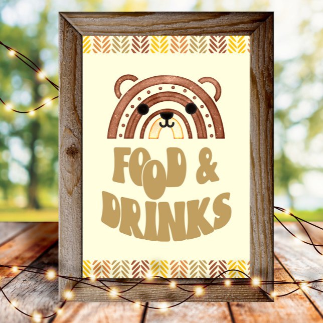 Affiche 4x6 Aliments et boissons Boho Woodland Bear Annive (Créateur téléchargé)