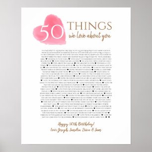 Affiche 50 choses que nous aimons de toi aquarelle cœur ma
