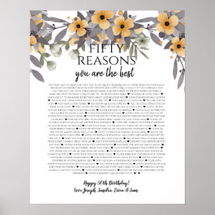 Affiche 50 choses que nous aimons de vous fleurs jaunes ar
