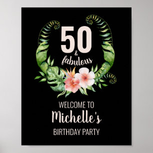 Affiche 50 et fabuleuse fête d'anniversaire noire rose vif