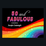 Affiche 50 et Fabulous Rainbow 50th Birthday Party<br><div class="desc">Éblouissez vos invités avec cet arc-en-ciel lumineux 50 et Fabulous anniversaire poster. Une typographie rose et violet audacieuse au-dessus d'un arc-en-ciel coloré avec de faux éclaboussures crée un look étonnant pour votre grand événement. L'arrière - plan noir moderne fait vraiment apparaître vos choix de couleurs amusants et se démarquer. Coordonnez-vous...</div>
