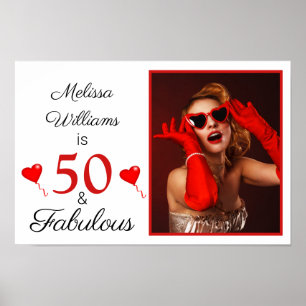 Affiche 50 et nom fabuleux Photo Rouge 50e anniversaire Pe