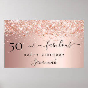 Affiche 50 Fabuleux anniversaire rose parties scintillant 