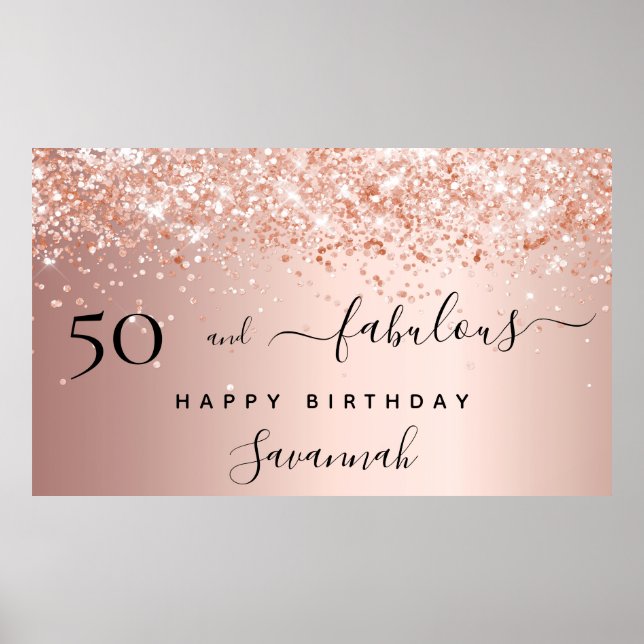 Affiche 50 Fabuleux anniversaire rose parties scintillant  (Devant)