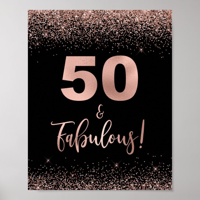 Affiche 50 & Fabuleux Anniversaire Signe Rose Gold Confett (Devant)