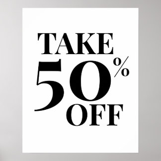 Affiche 50% Off Sale Sign, Black and White Sale