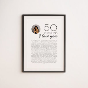 Affiche 50 Raisons Je T'Aime Don Pour Jalon Anniversaire