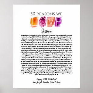 Affiche 50 raisons nous vous aimons cadeau d'anniversaire