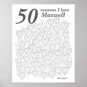 Affiche 50 raisons pour lesquelles je t'aime - Cadeau pour