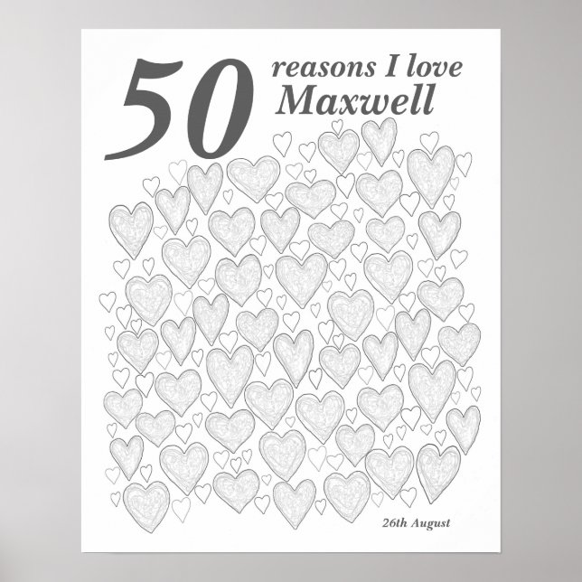 Affiche 50 raisons pour lesquelles je t'aime - Cadeau pour (Devant)