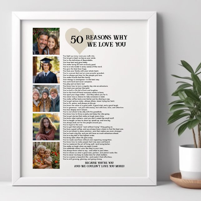Affiche 50 Raisons pour lesquelles nous t'aimons 50e anniv (Sentimental printable photo poster for 50th birthday, father's day or other special occasion)