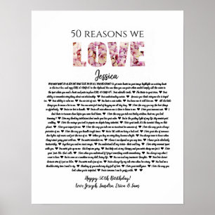 Affiche 50 raisons pour lesquelles nous t'aimons, cadeau d