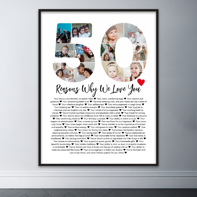 Affiche 50 Raisons pour lesquelles nous vous aimons 50e an (50 reasons why we love you poster wall art)