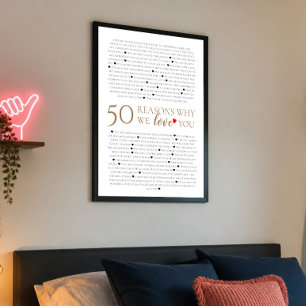 Affiche 50 raisons pour lesquelles nous vous aimons cadeau