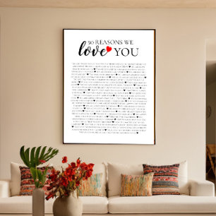 Affiche 50 raisons pour lesquelles nous vous aimons cadeau