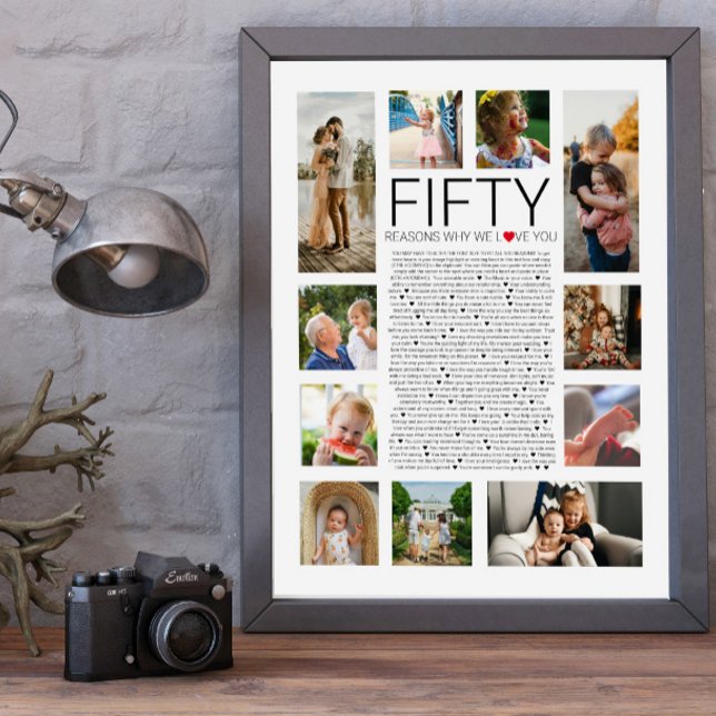 Affiche 50 raisons pour lesquelles nous vous aimons collag (Créateur téléchargé)