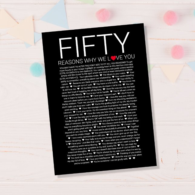 Affiche 50 Raisons pour lesquelles nous vous aimons Impres (Créateur téléchargé)