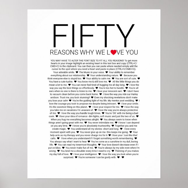 Affiche 50 raisons pour lesquelles nous vous aimons sermen (Devant)